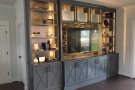 television shelf with lights on