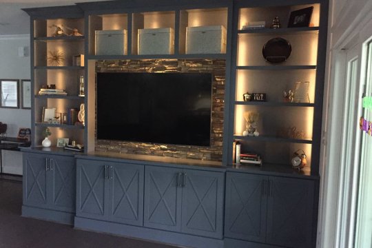 television shelf with cabinets