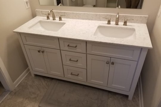 double sink with cabinets